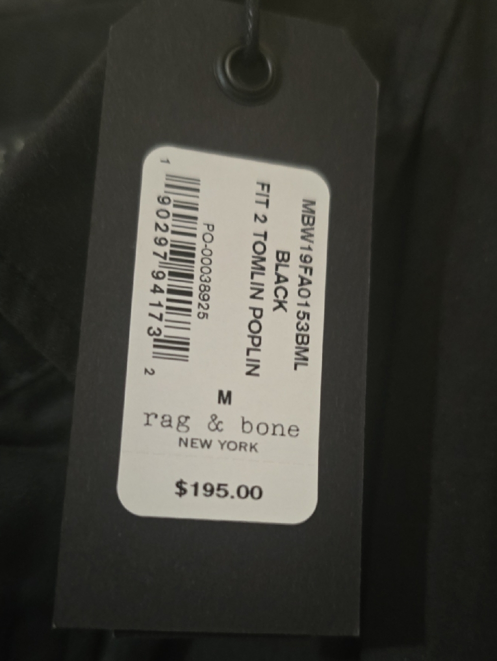 Nwt. rag & bone Men's Slim Black Button-Back Shirt - Picture 6 of 6